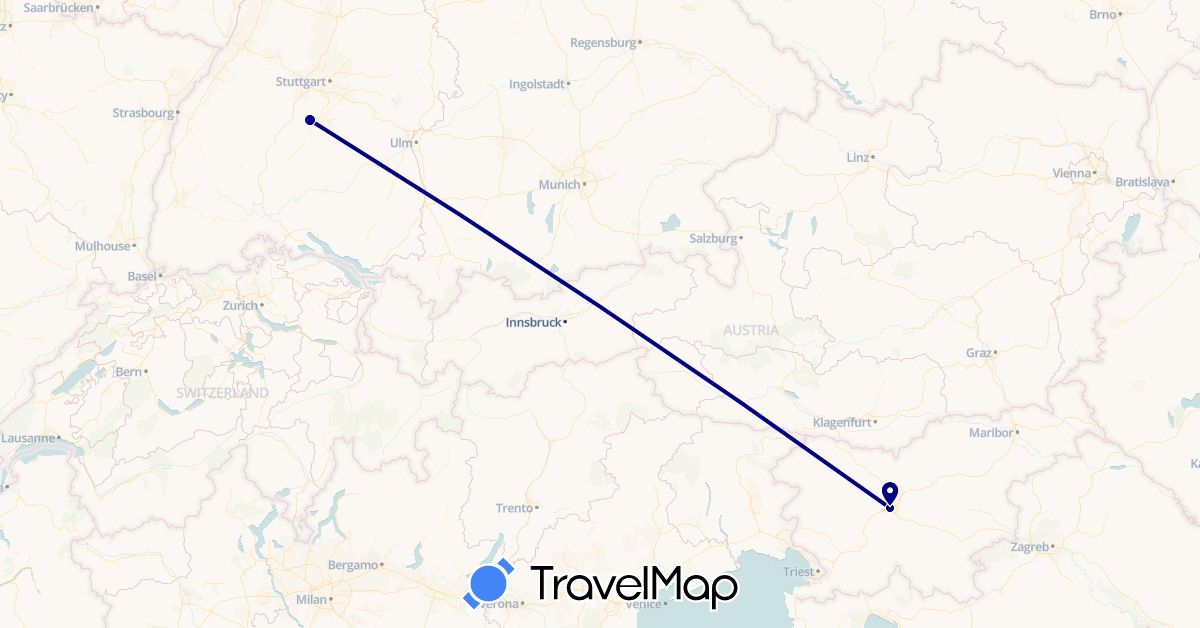 TravelMap itinerary: driving in Germany, Slovenia (Europe)